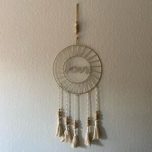 MACRAME Beaded Wall Hanging Decor Subliminal "LOVE" Message Hippie Natural Boho